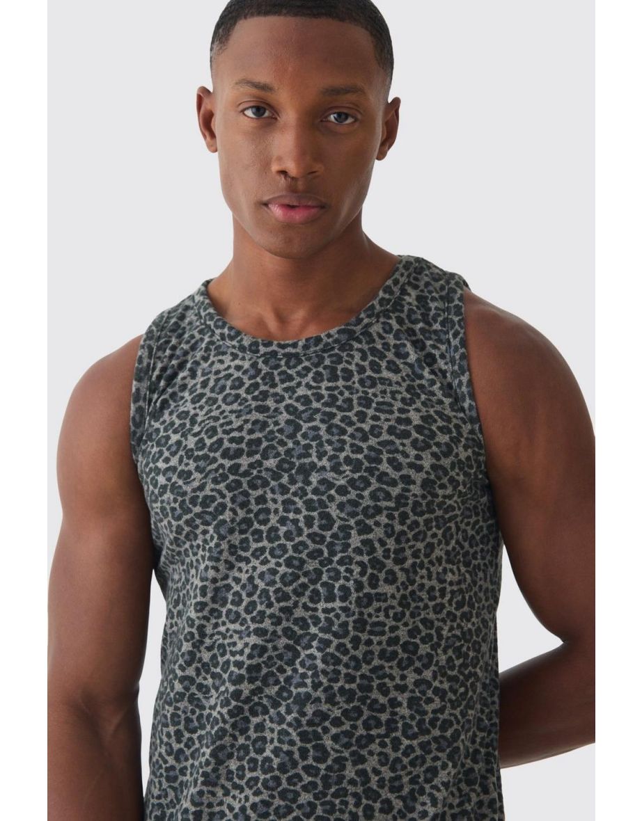 Muscle Fit Leopard Print Vest - brown - 2