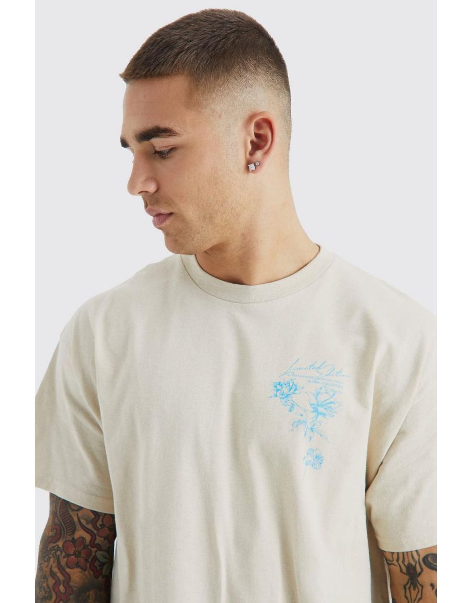 Oversized Worldwide Floral Graphic T-shirt - ecru - 2