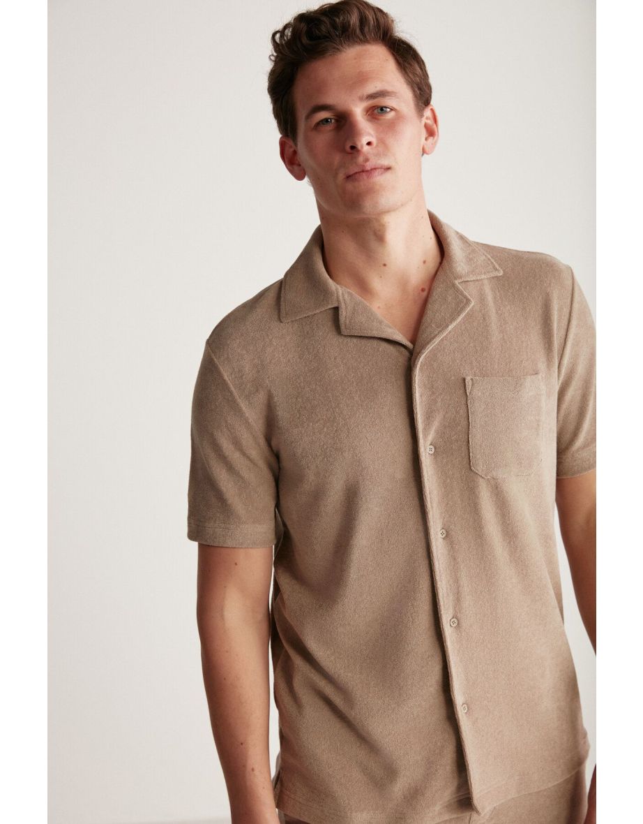 Tomas Men's Terry Cloth Collared Light Brown Caramel Shirt - 6
