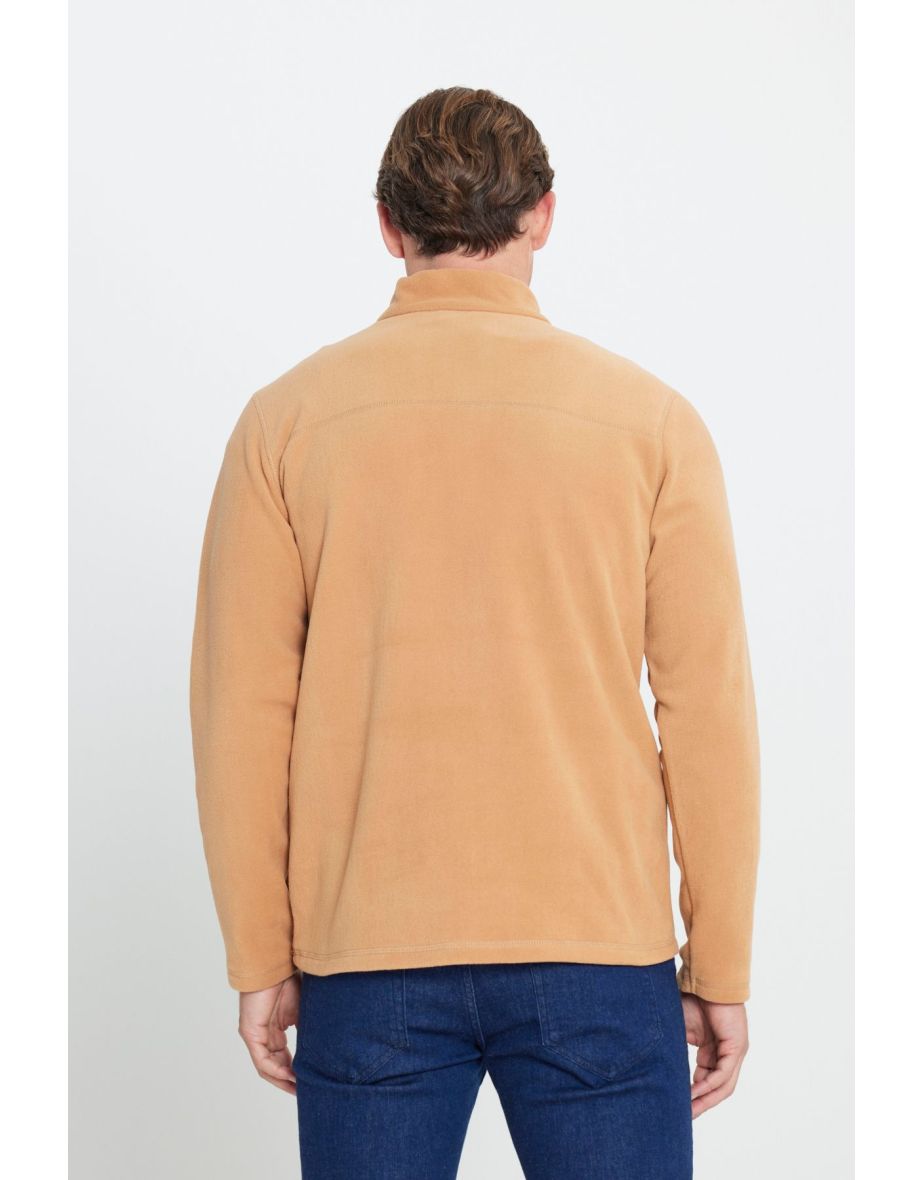 Men's Caramel Anti-pilling Anti-Pilling Standard Fit High Neck Cold Proof Fleece Sweatshirt - 4