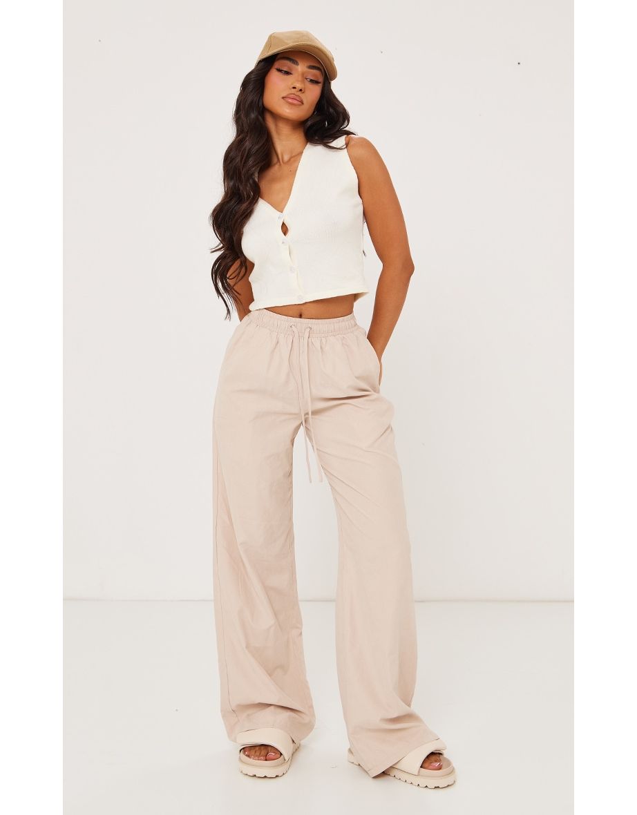 Shop Petite Beige Peach Skin Cargo Trousers Online in Qatar VogaCloset