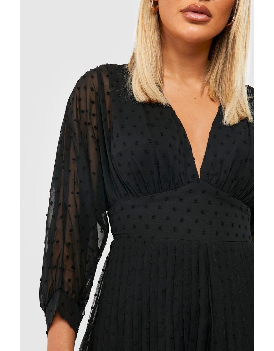 Dobby Balloon Sleeve Culotte Jumpsuit - black - 3