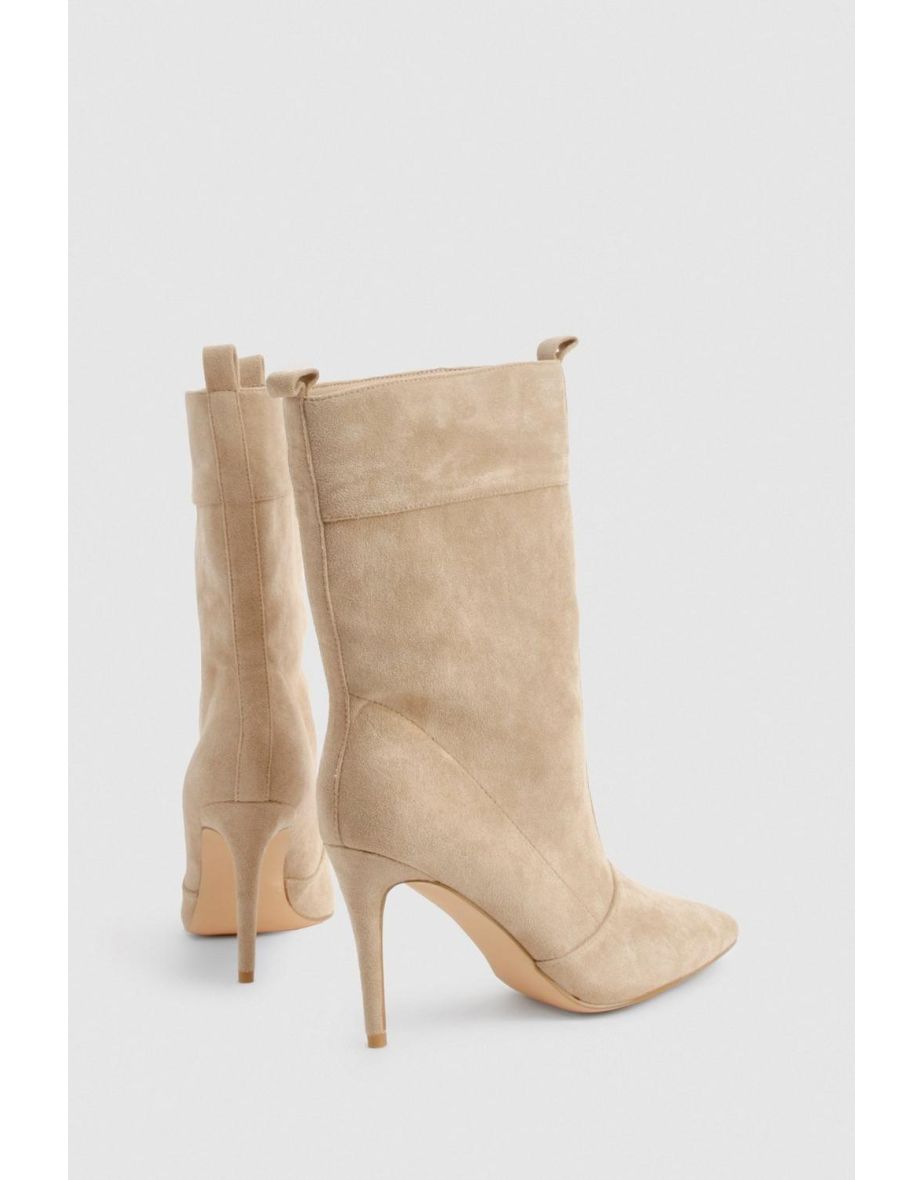 Faux Suede Pointed Toe Ankle Boot - taupe - 3