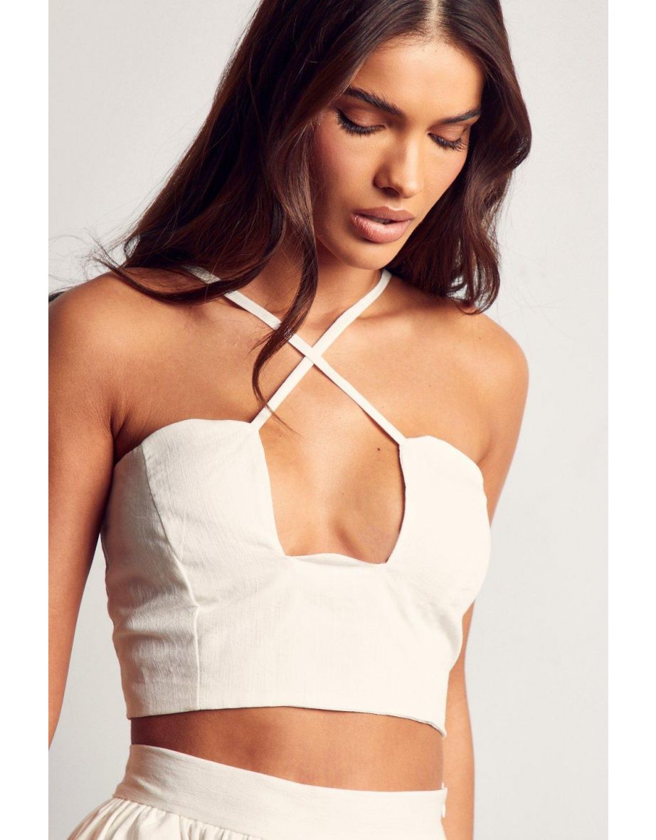 Linen Strappy Cut Out Crop Top - 2