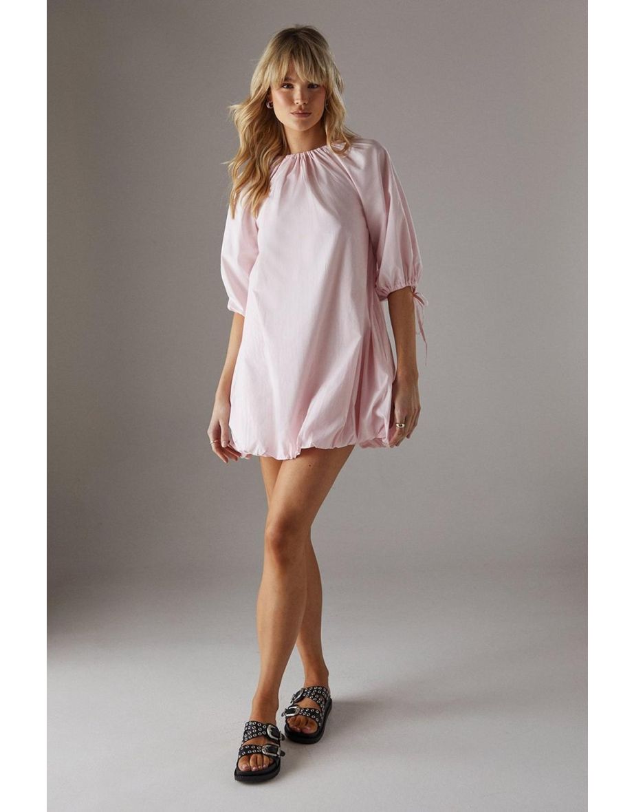 Poplin Bubble Balloon Sleeve Mini Dress