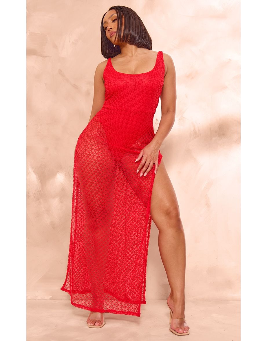 Red bodyc s dress with split fashion