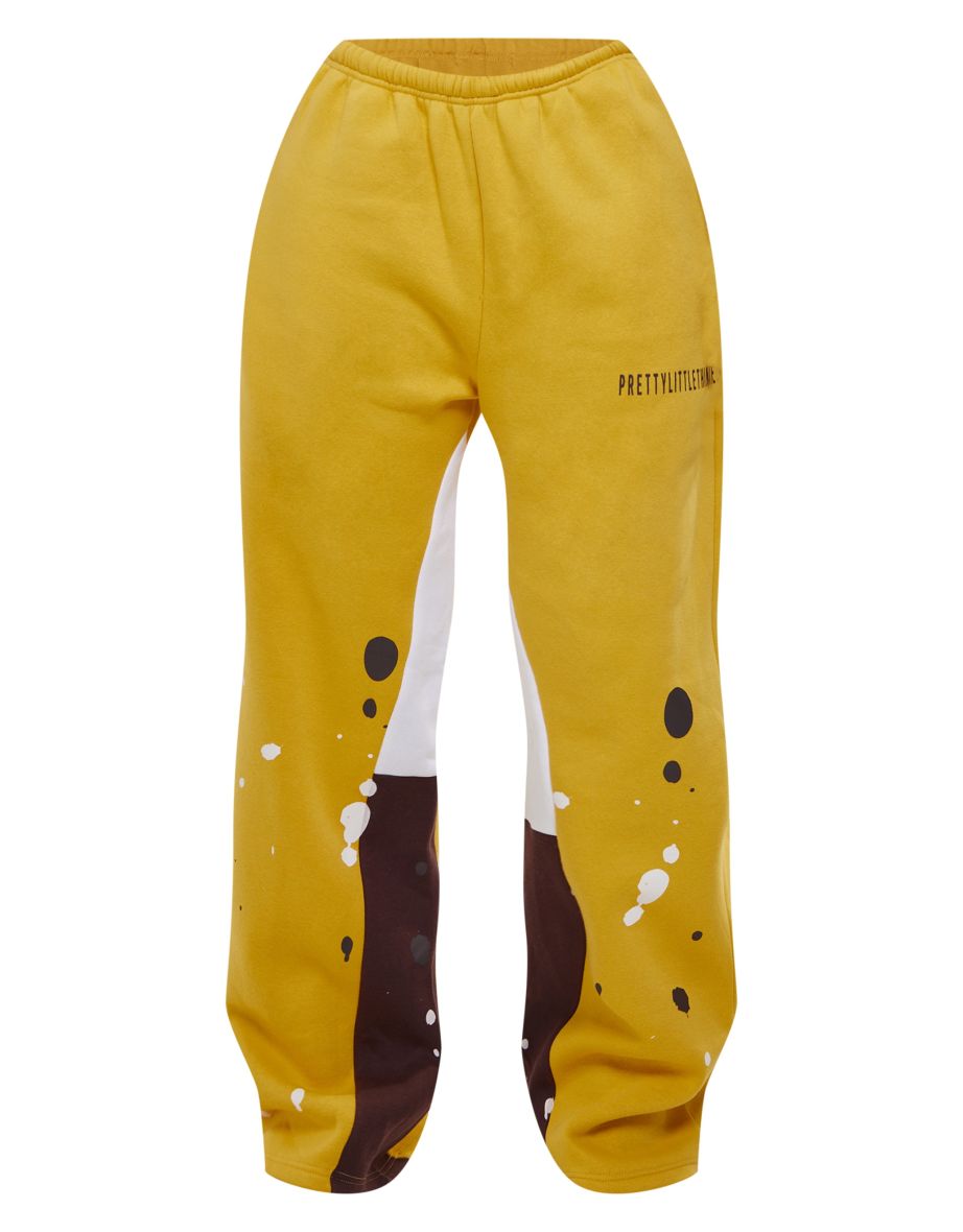 Shape Yellow Printed Paint Splat Detail Wide Leg Joggers - 4