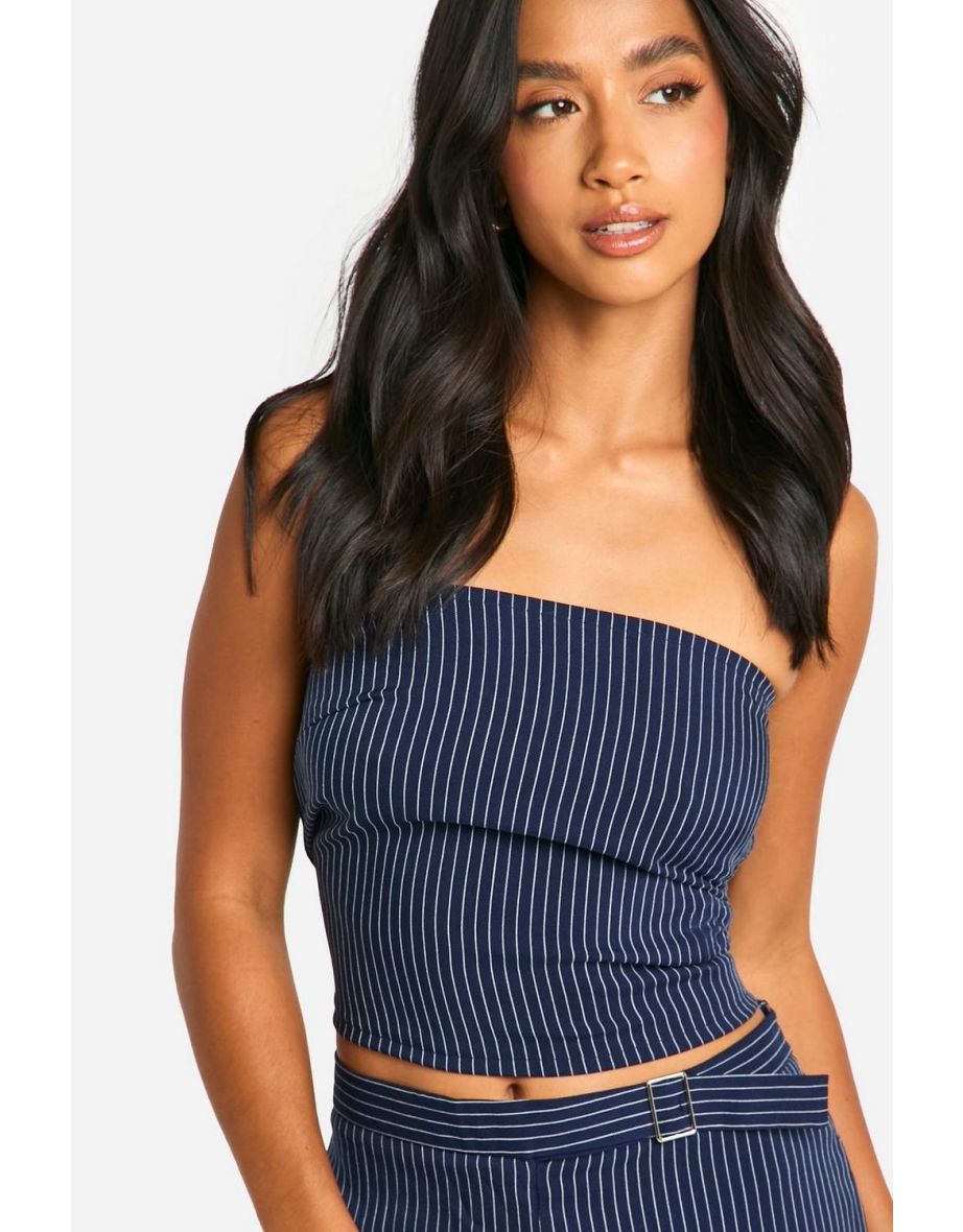 Petite Pinstripe Bandeau Top - navy - 3