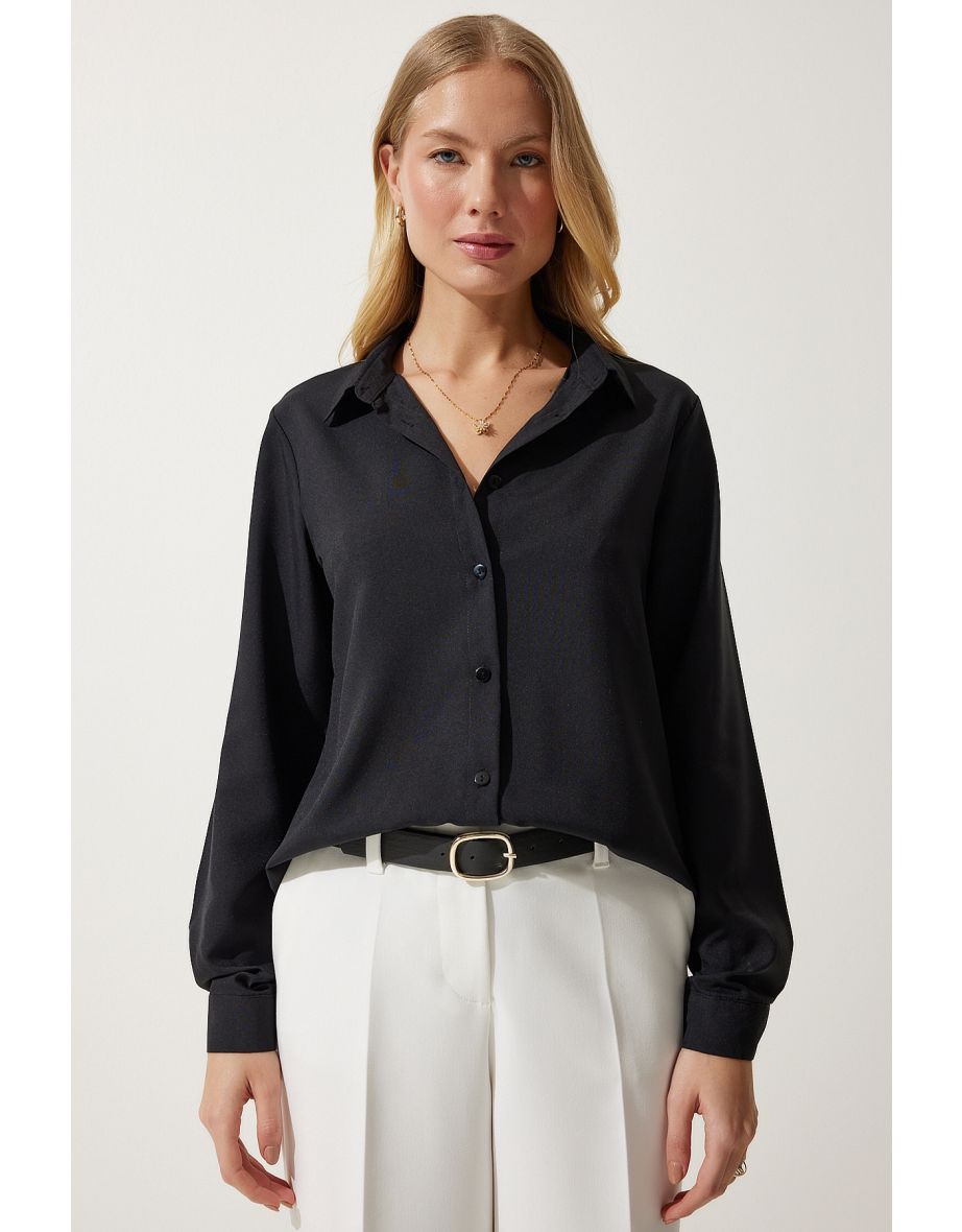 Women's Black Soft Textured Basic Shirt
