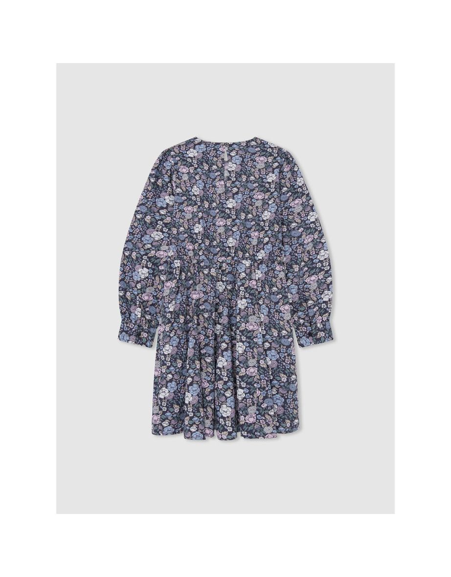Floral Print Overlay Dress with Long Sleeves - 1