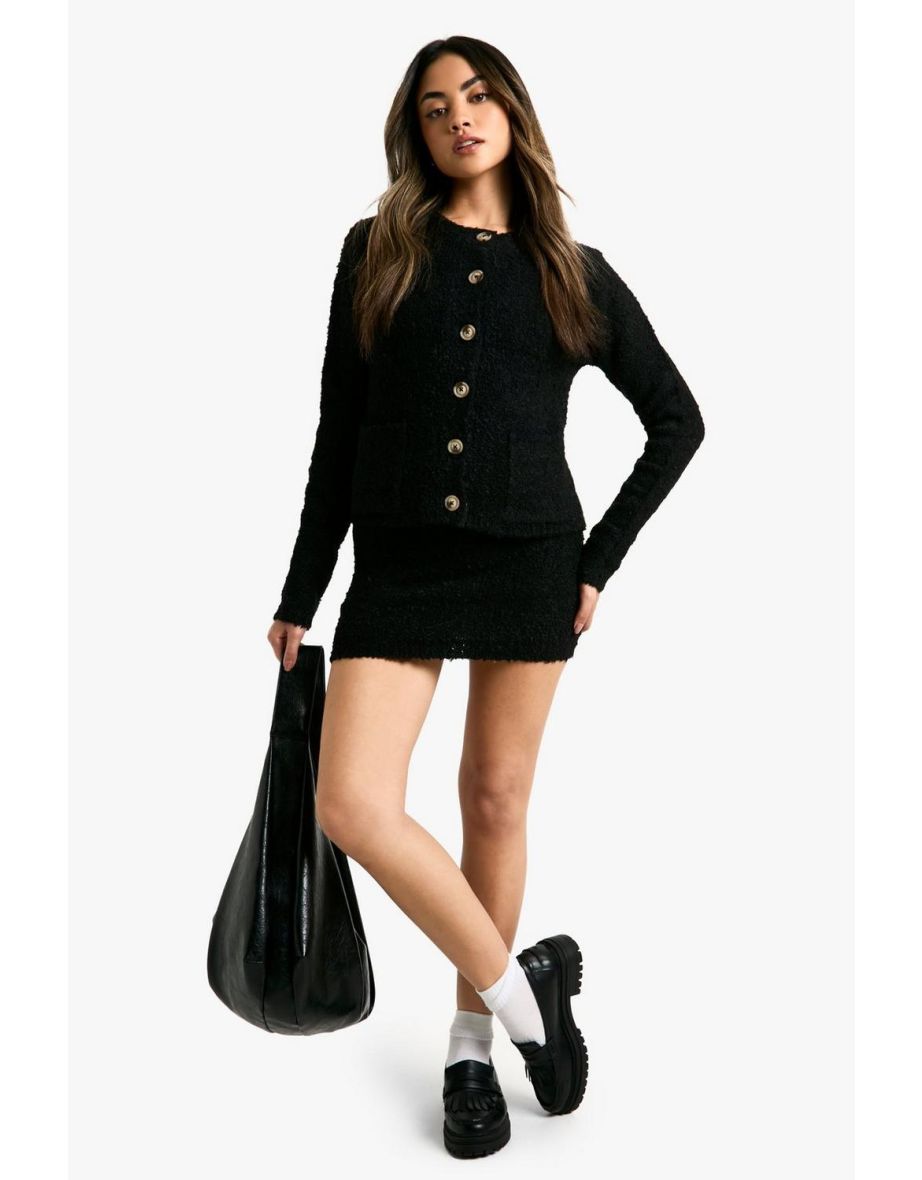 Borg Knitted Pocket Detail Crop Cardigan And Knitted Vest Set