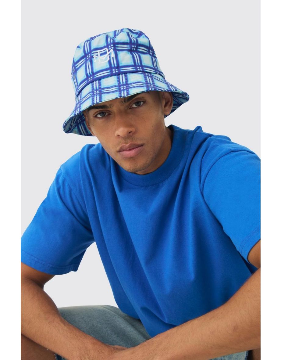 Bm Checked Bucket Hat In blue - blue