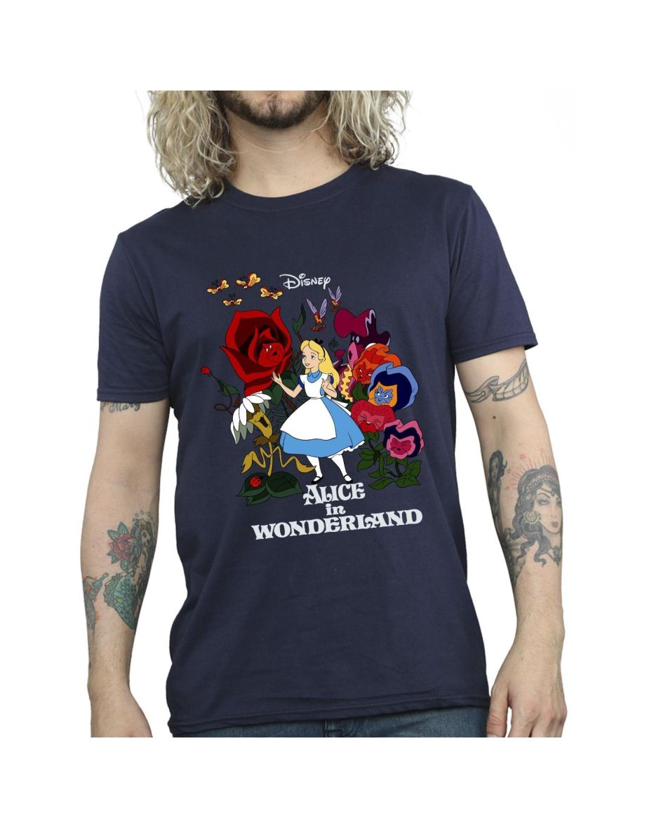 Disney Mens Alice In Wonderland Flowers T-Shirt - Navy Blue - 2
