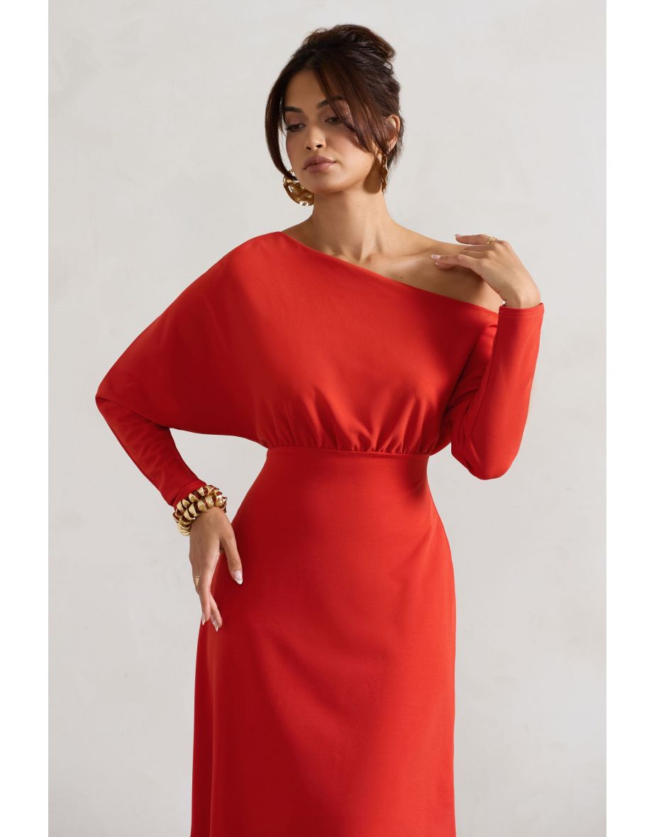 Lori | Orange Asymmetric Long-Sleeve Maxi Dress - 4