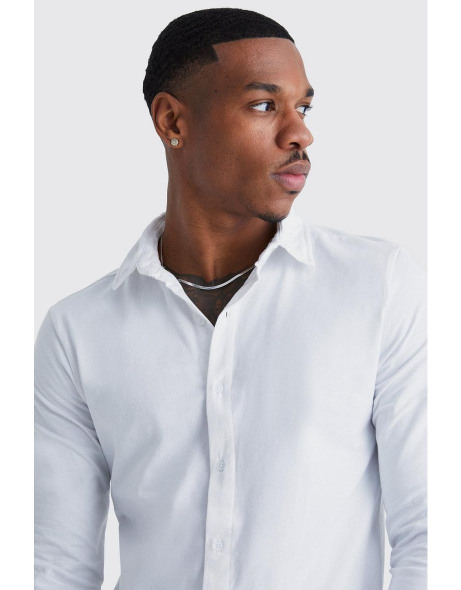 Long Sleeve Muscle Fit Jersey Shirt - white - 2