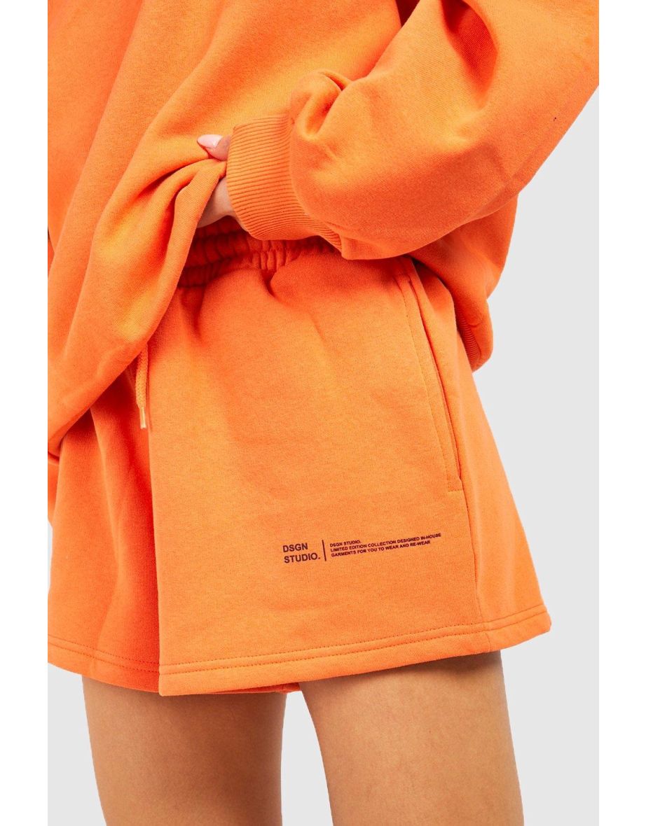 Text Print Sweatshirt Short Tracksuit - orange - 3