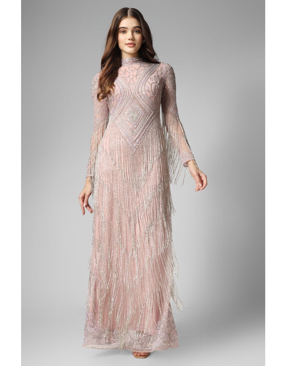 Lissy Pink Fringe Maxi Dress