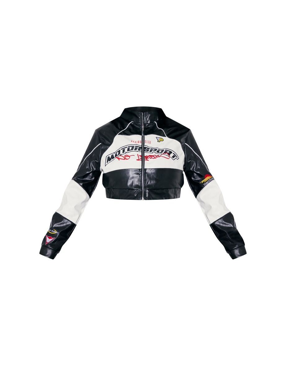 Plus Black Motorsport PU Cropped Biker Jacket - 2