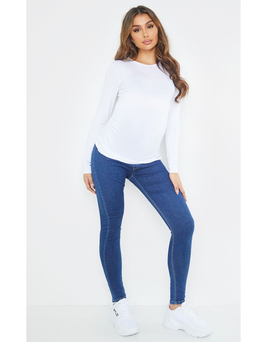 Maternity Mid Wash Pull On Skinny Jeans