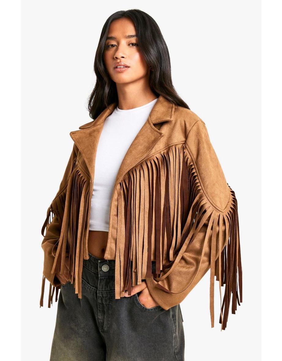 Petite Suede Look Fringe Jacket