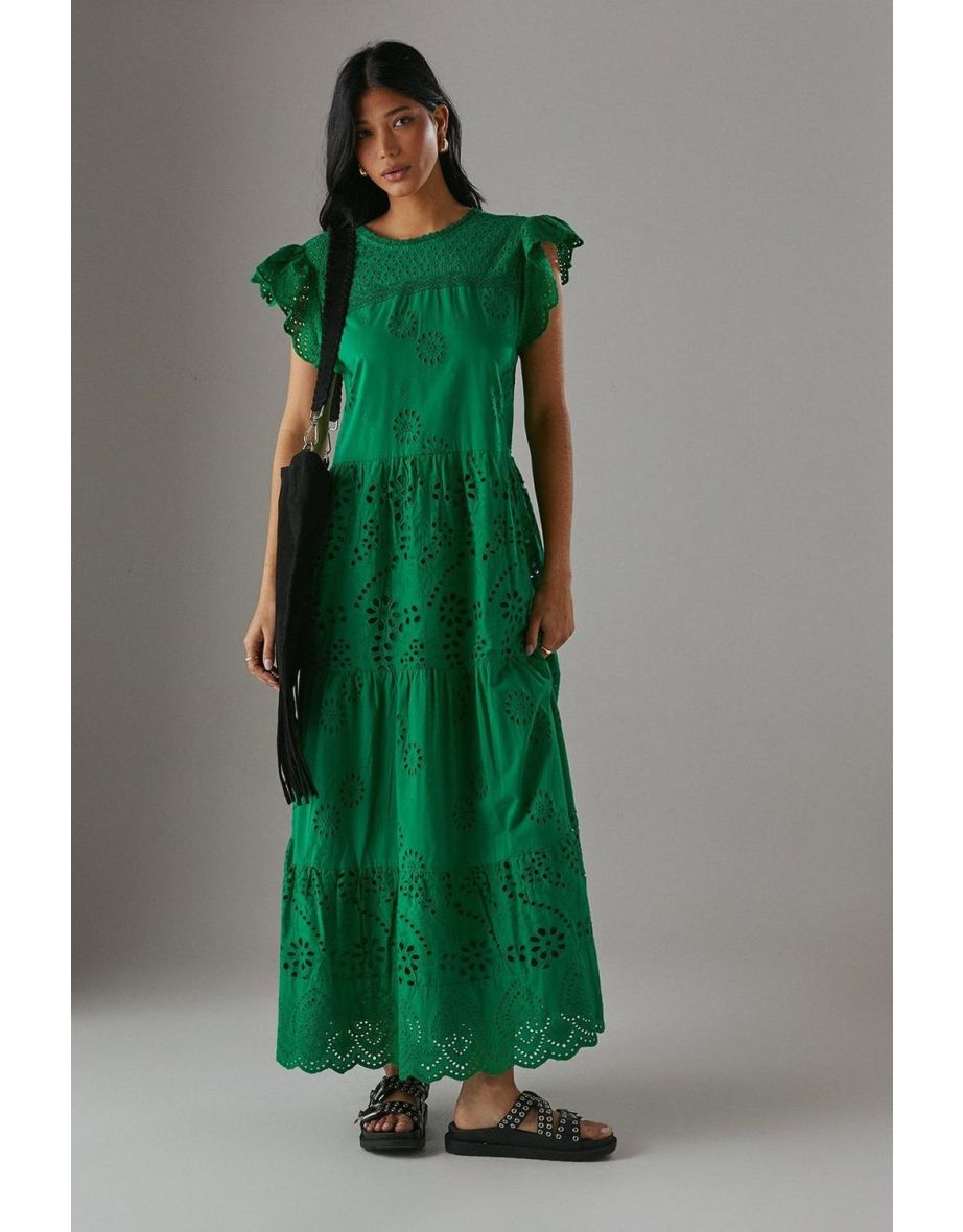 Broderie Mix Tiered Midi Dress