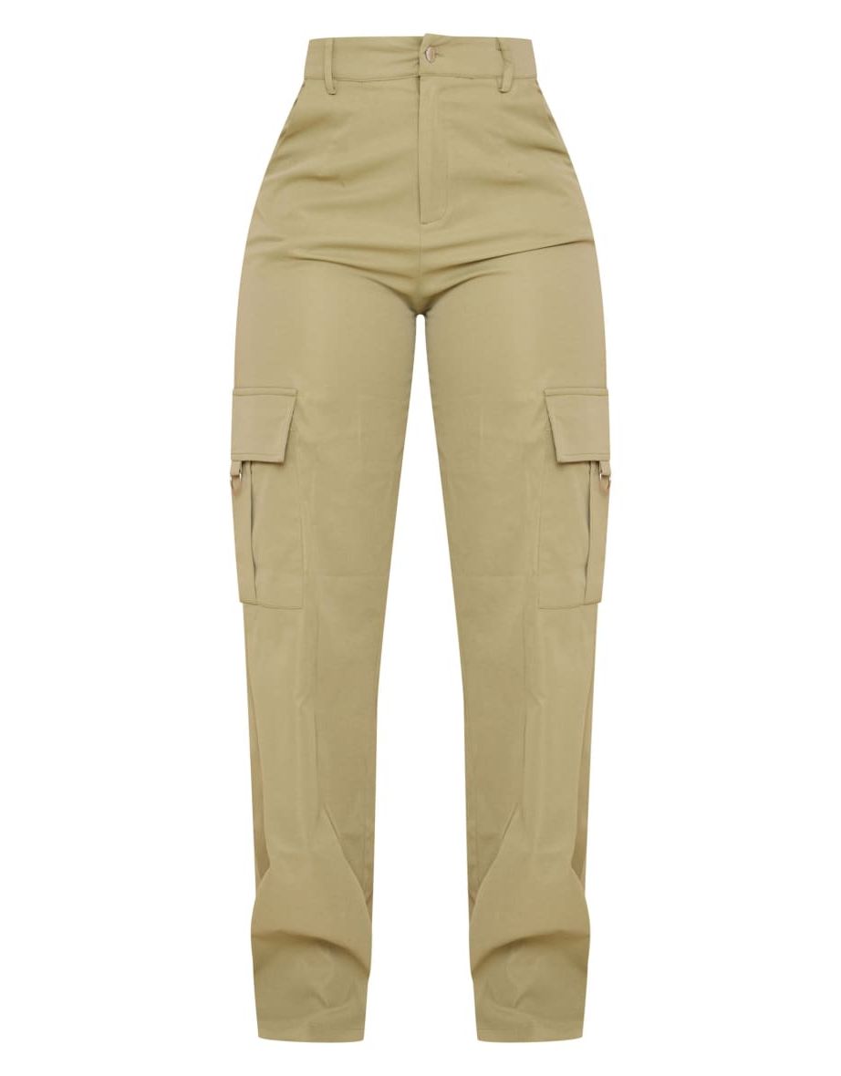 Tall Khaki Buckle Detail Cargo Wide Leg Trousers - 4
