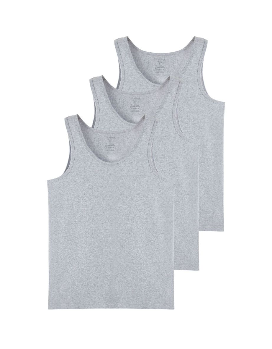 Gray U-Neck Combed Cotton 3-Piece Underwear Undershirt