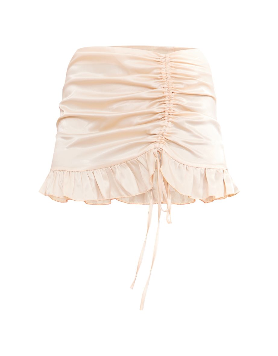 Lemon Structured Satin Ruched Frill Hem Mini Skirt - 5