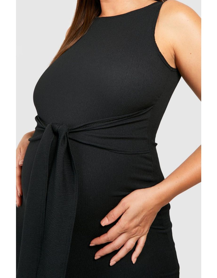 Maternity Textured Belted Maxi Dress - black - 3