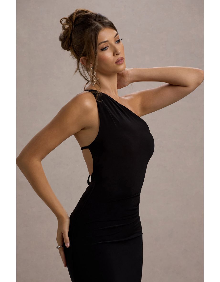 Dressing Up | Black One Shoulder Maxi Dress With Open Back Detail - 7