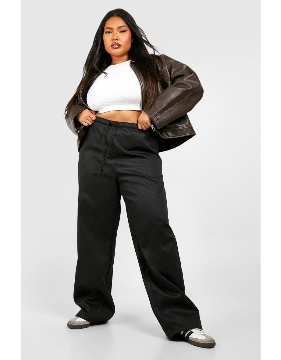 Plus Low Waist Drawcord Twill Parachute Pants