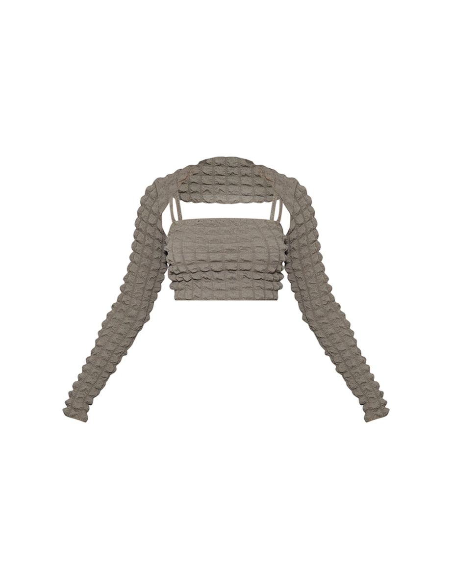 Khaki Bubble Textured Arm Warmer Top - 4