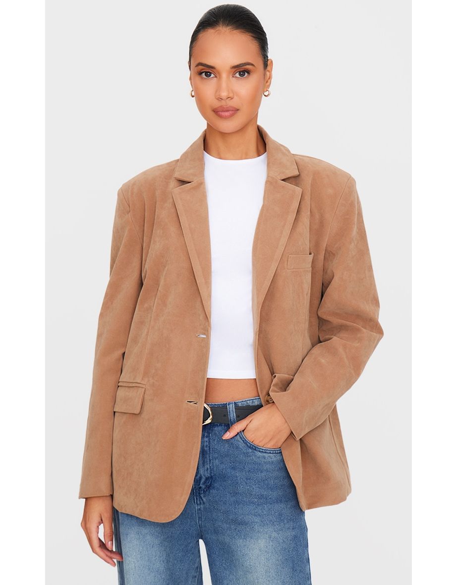 Tan Faux Suede Longline Blazer