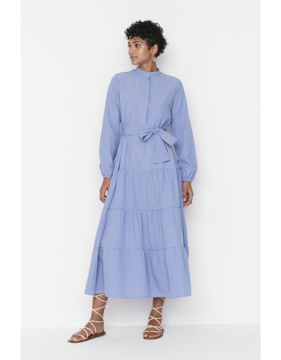 Shop Purple A Line Midaxi Smock Dress with Long Sleeve Online in Qatar VogaCloset