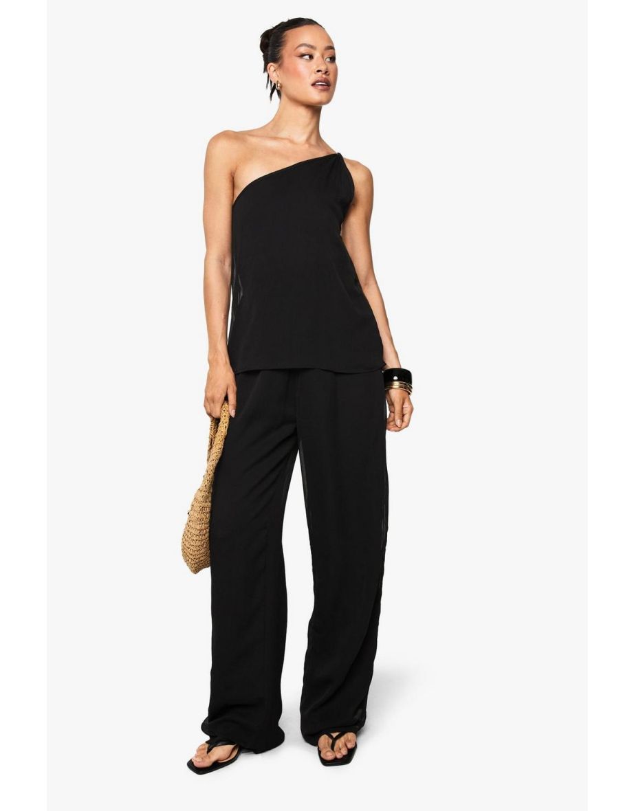 Tall Chiffon Textured Draped Wide Leg Jumpsuit - black