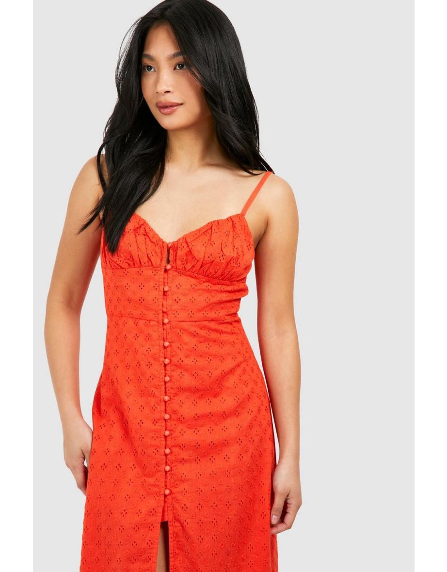 Petite Broderie Button Detail Midaxi Dress - red - 3