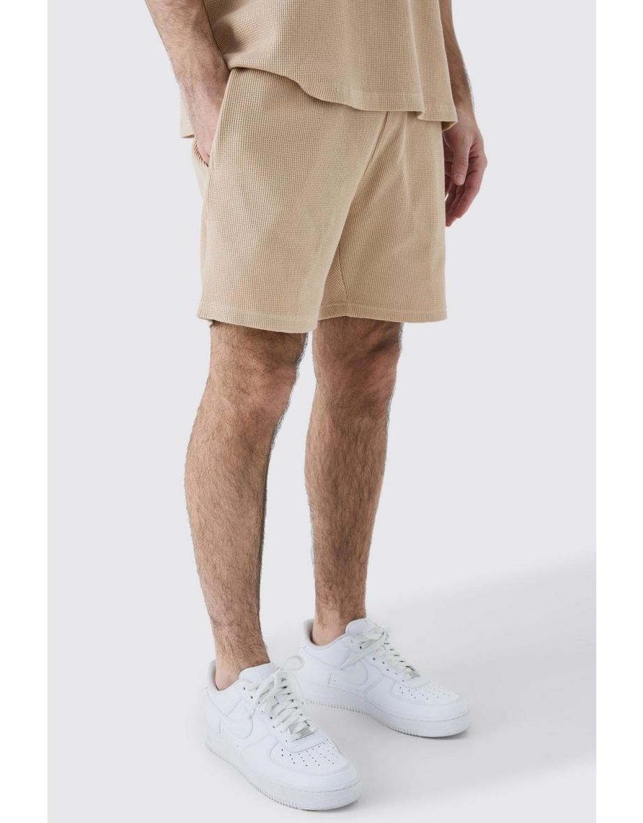 Slim Short Length Waffle Short - stone