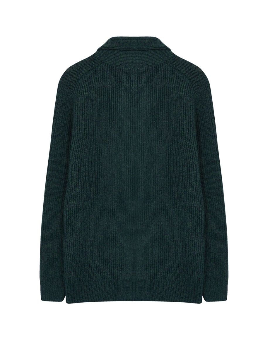 Emerald Green FL Men's Regular Shawl Collar Melted Knitwear Cardigan - 1