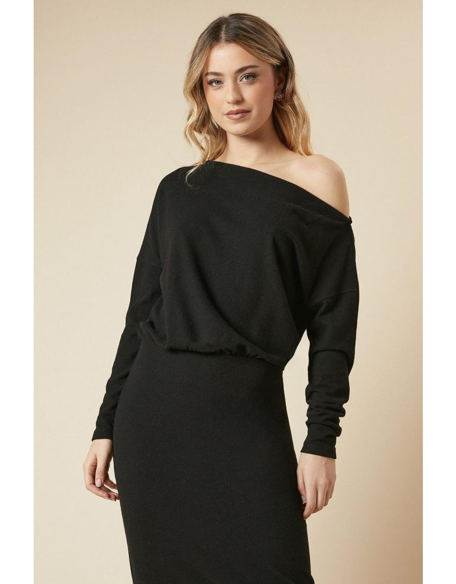 Brushed Slash Neck Midi Dress - 3