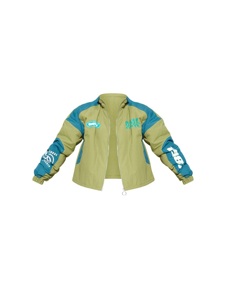 Green Nylon Oversized Racer Graphic Bomber Jacket - 4