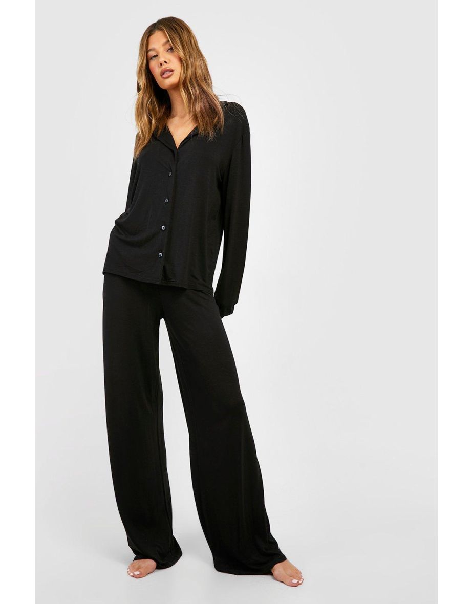 Shop Peached Jersey Wide Leg Pj Trouser black Online in Oman VogaCloset