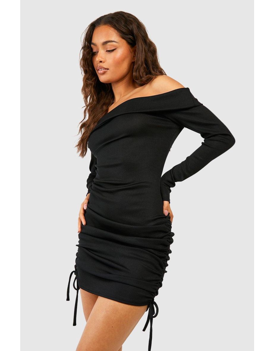 Bardot Ruched Long Sleeve Ribbed Mini Dress - 3