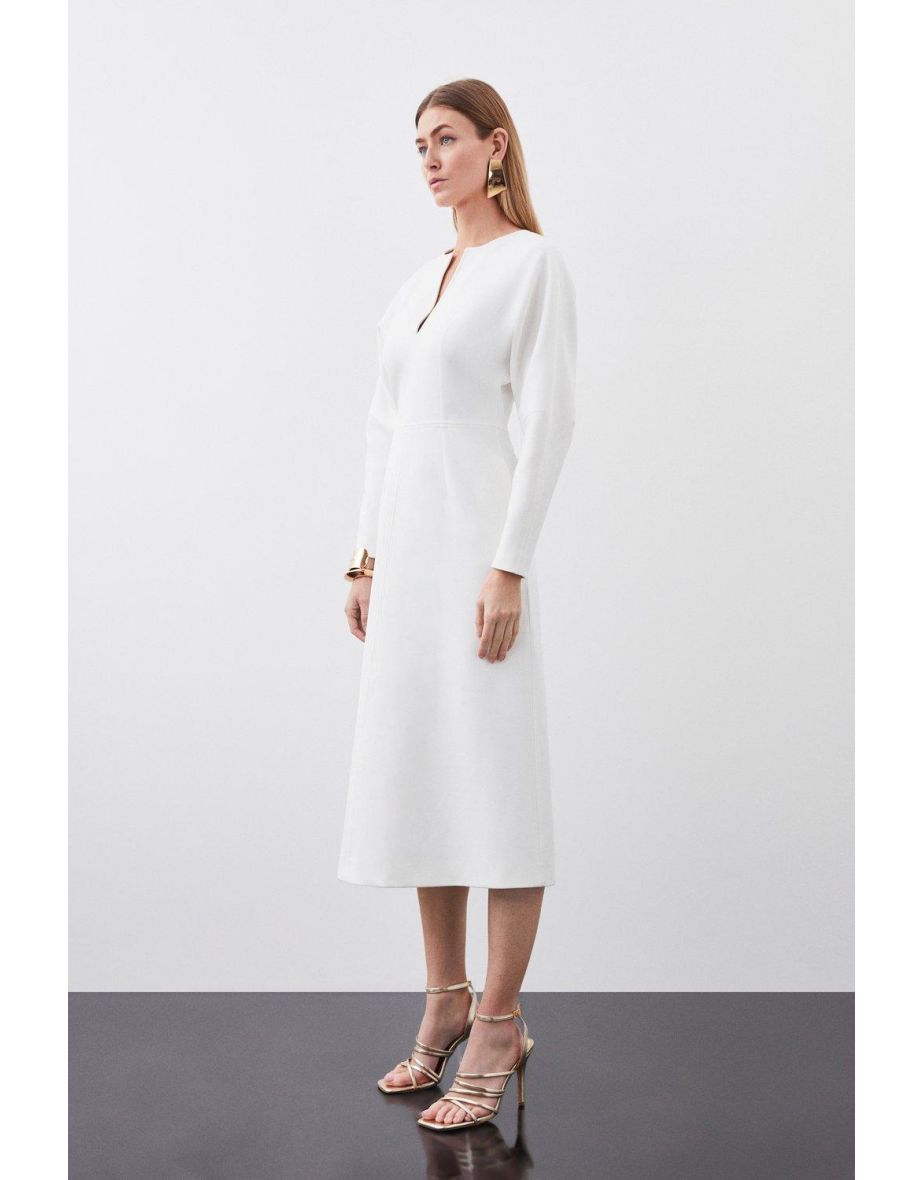 Structured Crepe Tailored Keyhole Rounded A Line Midi Dress - 2