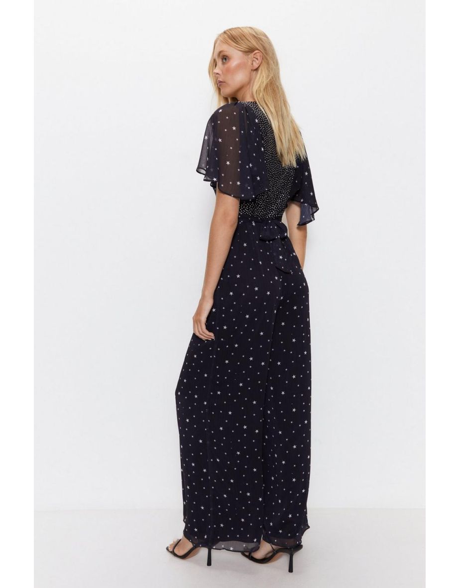 Diamante Star Print Short Sleeve Jumpsuit - 3