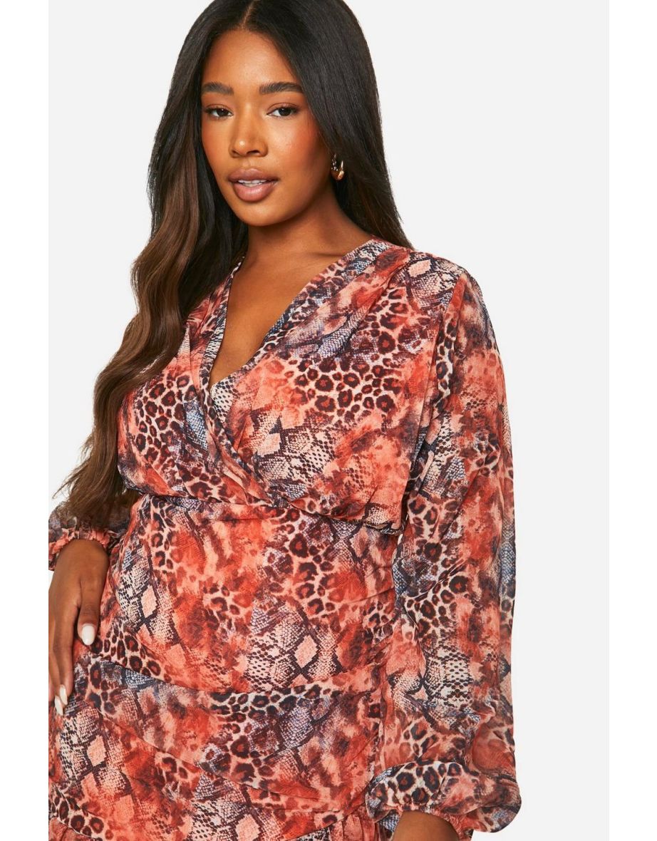 Plus Chiffon Leopard Ruffle Wrap Dress - leopard - 3