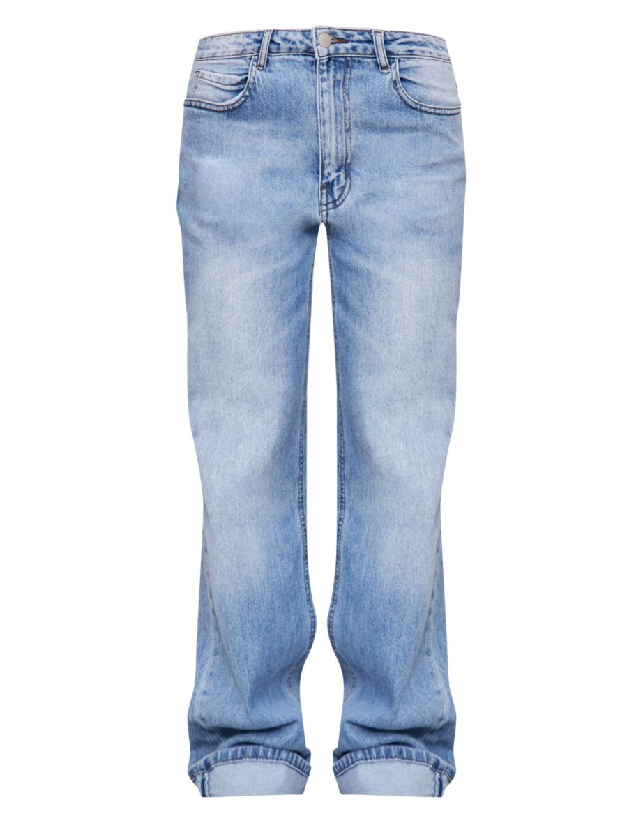 Mid Blue Wash Distressed Turn Up Hem Jeans - 4