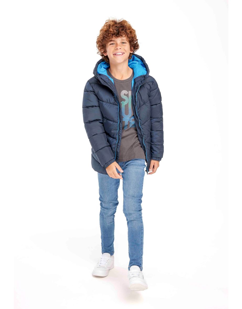 Boys Padded Jacket With Hood And Contrast Lining - 4