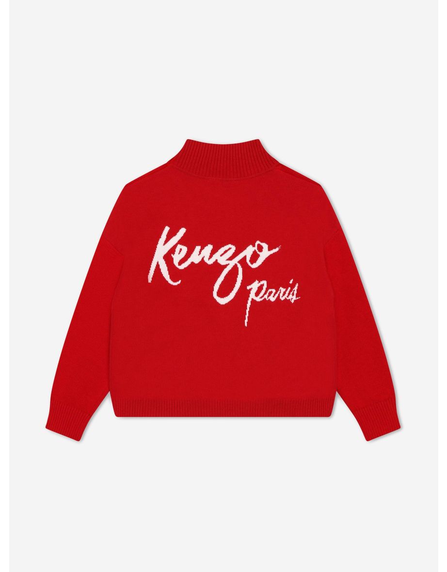 Girls Knitted Dragon Jumper in Red - 3