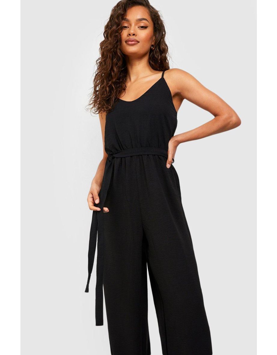 Woven Wide Leg Cami Jumpsuit - black - 3