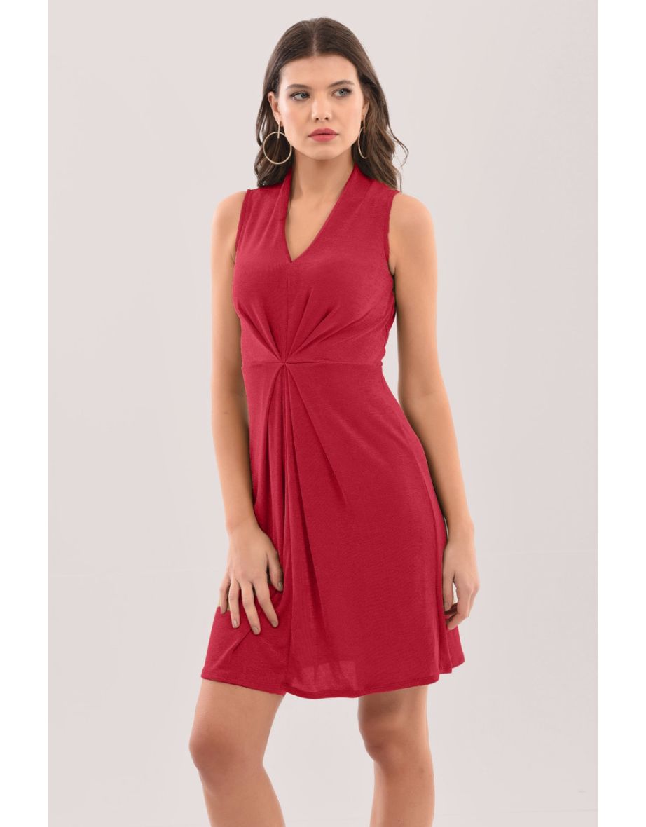 Closet London Dark Pink Centre Pleats A-Line Dress - 3
